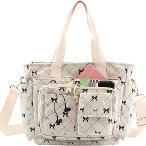 Strawberry Tote Bag Bow Bag With Multi Pocket Women Girls Crossbody Corduroy Han